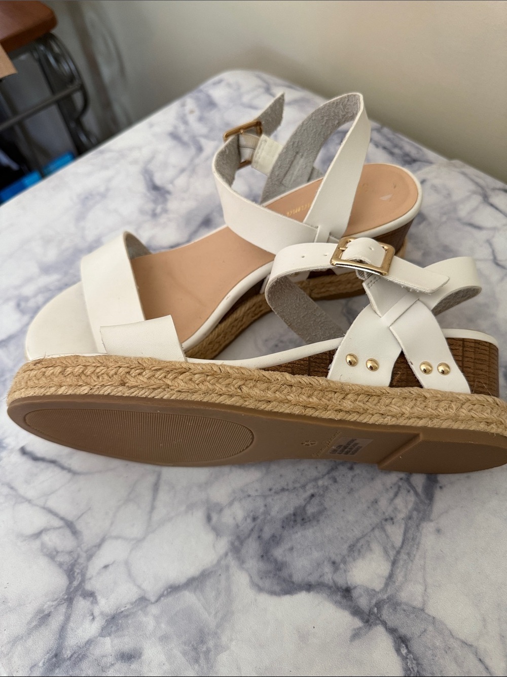 Tommy Bahama White Espadrille Platform Sandals with Gold Accents